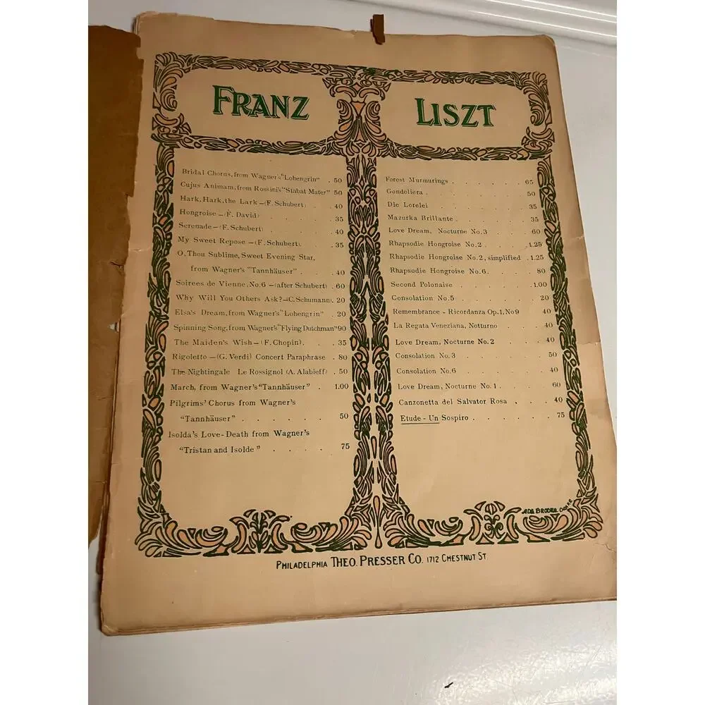 FRANZ‎ LISZT Sheet Music Book Theo Presser Publishing Vintage Wedding
